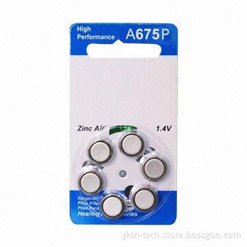 Zinc Air/Button-cell Battery with 1.4V, 550mAh Capacity for Hearing Aid, High-performance